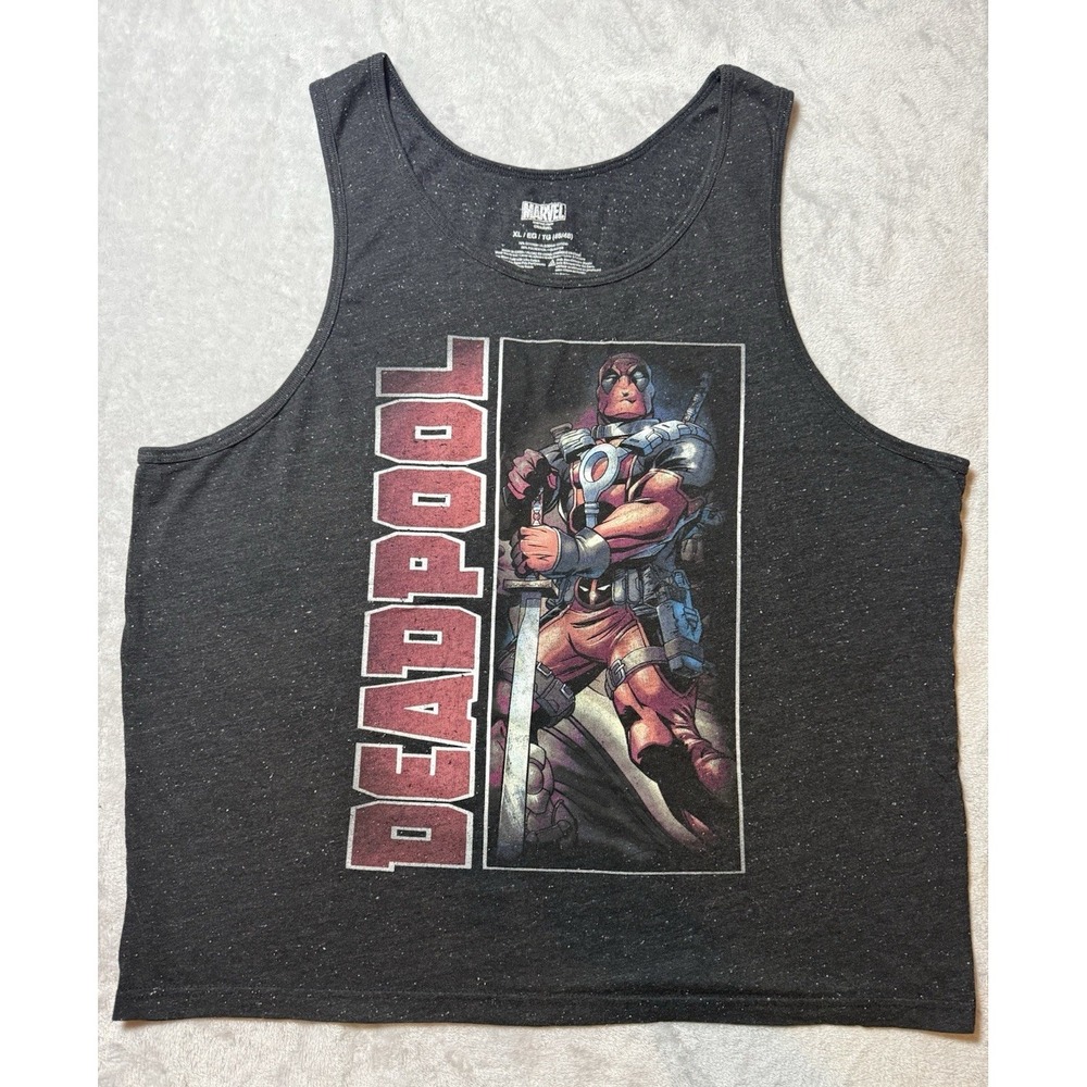 Marvel Deadpool Graphic Tank Top Men's XL Black Cotton Poly Jersey Round Neck